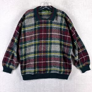 VTG Outback Red Sweater Mens L Red Green Tartan Plaid Wool Mohair Blend Italy